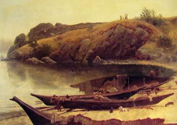 Albert Bierstadt : Canoes